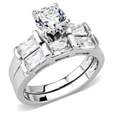 3W1515 - Rhodium Brass Ring with AAA Grade CZ  in Clear - Alamode