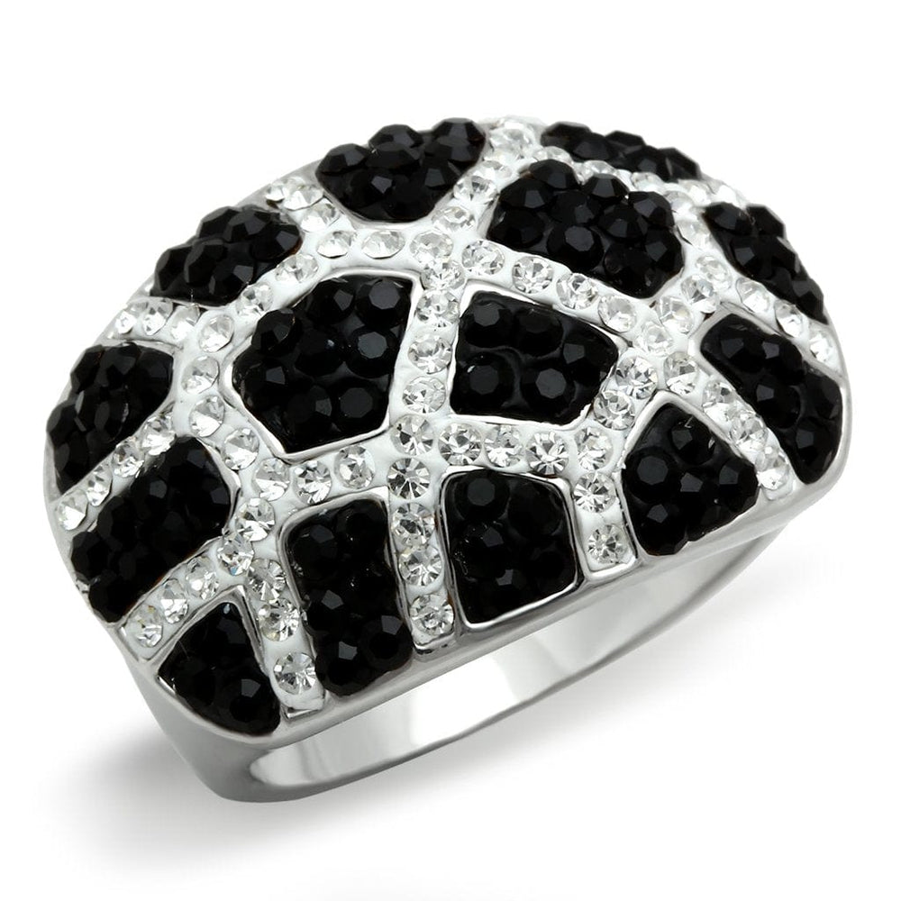 3W151 - Rhodium + Ruthenium Brass Ring with Top Grade Crystal  in Multi Color - Alamode