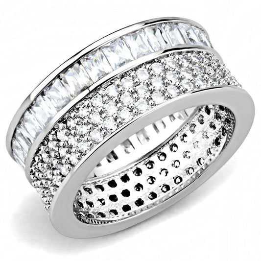 3W1520 - Rhodium Stainless Steel Ring with AAA Grade CZ in Clear - Alamode - Flyclothing LLC