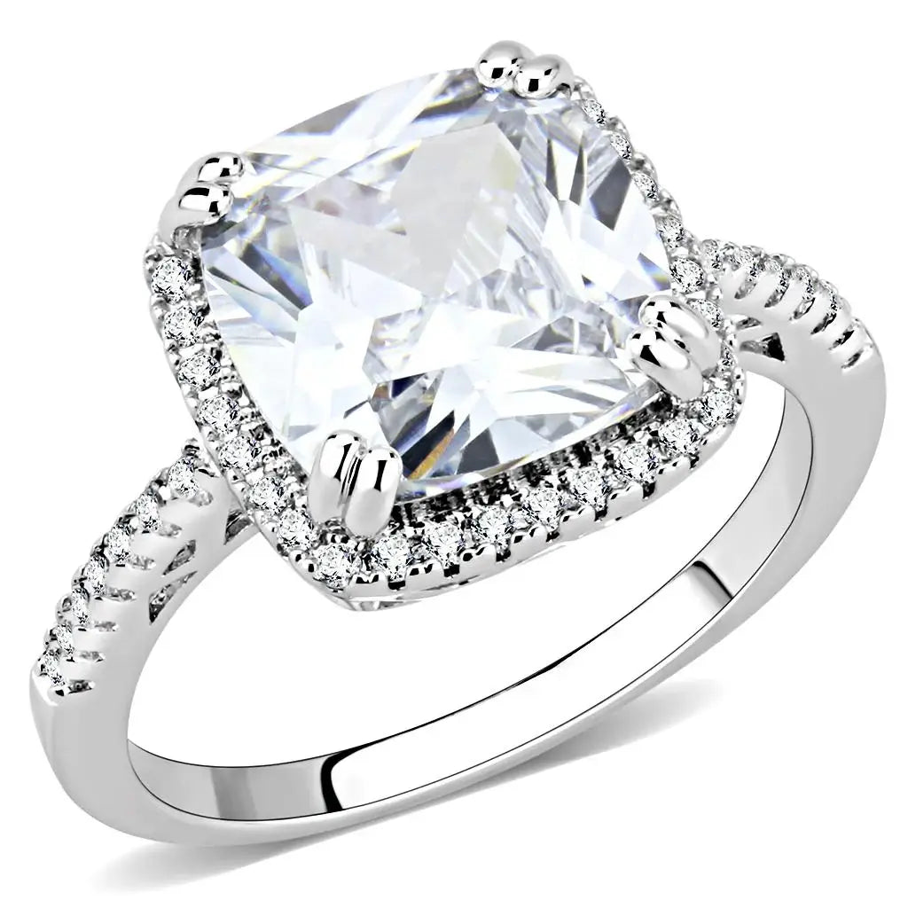 3W1522 - Rhodium Brass Ring with AAA Grade CZ in Clear - Alamode - Flyclothing LLC