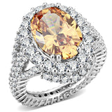 3W1523 - Rhodium Brass Ring with AAA Grade CZ  in Champagne - Alamode