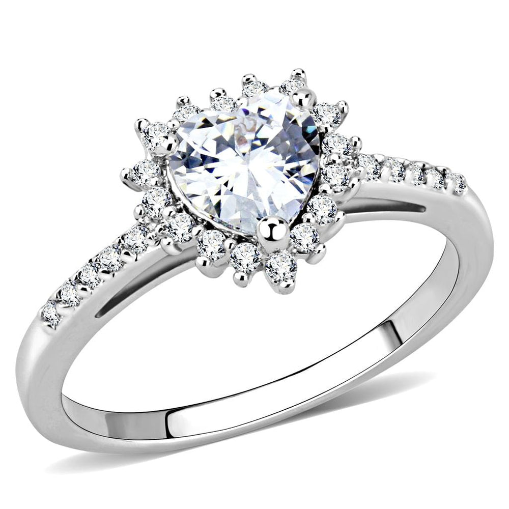 3W1526 - Rhodium Brass Ring with AAA Grade CZ  in Clear - Alamode