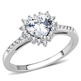 3W1526 - Rhodium Brass Ring with AAA Grade CZ  in Clear - Alamode