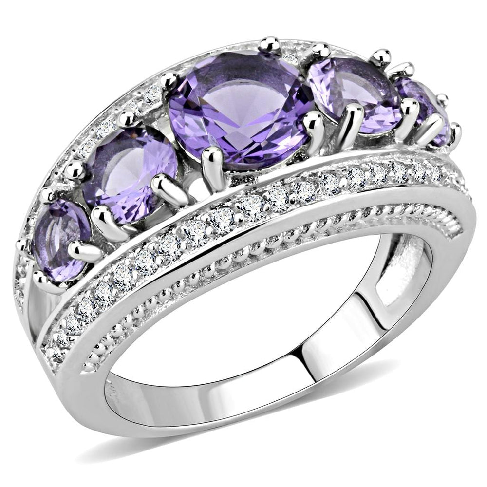 3W1530 - Rhodium Brass Ring with Synthetic  in Amethyst - Alamode