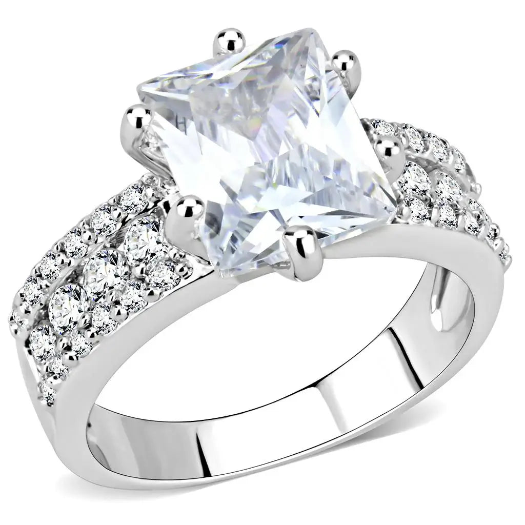 3W1532 - Rhodium Brass Ring with AAA Grade CZ in Clear - Alamode - Flyclothing LLC