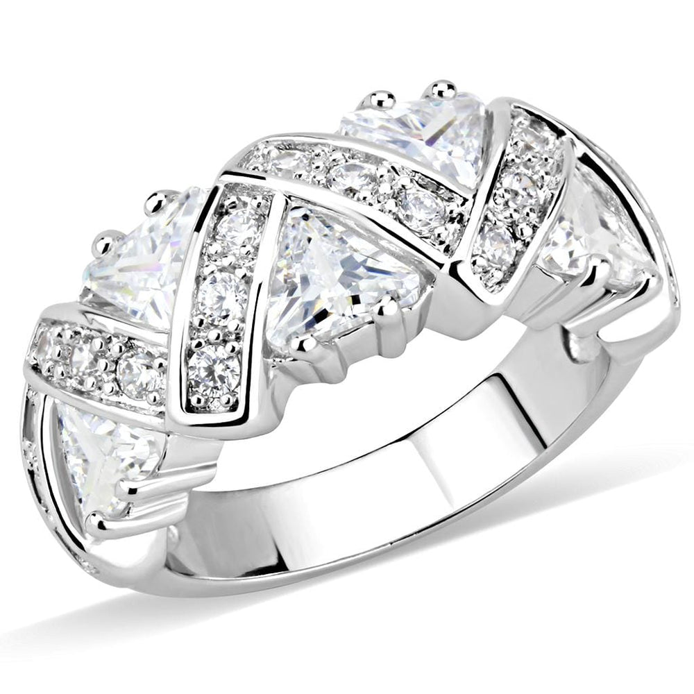 3W1533 - Rhodium Brass Ring with AAA Grade CZ  in Clear - Alamode