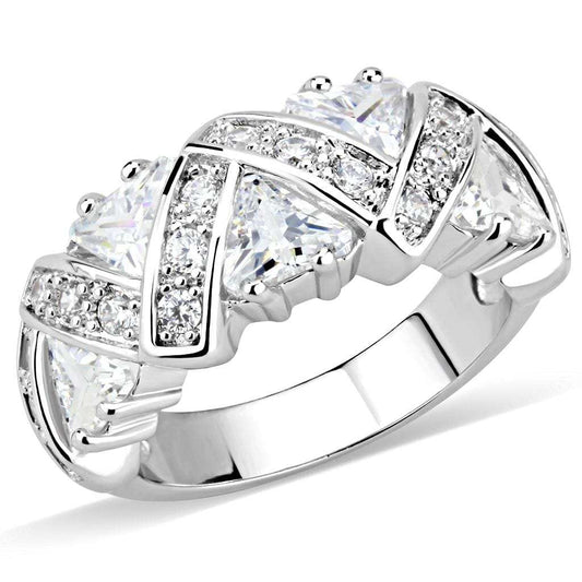 3W1533 - Rhodium Brass Ring with AAA Grade CZ in Clear - Alamode - Flyclothing LLC