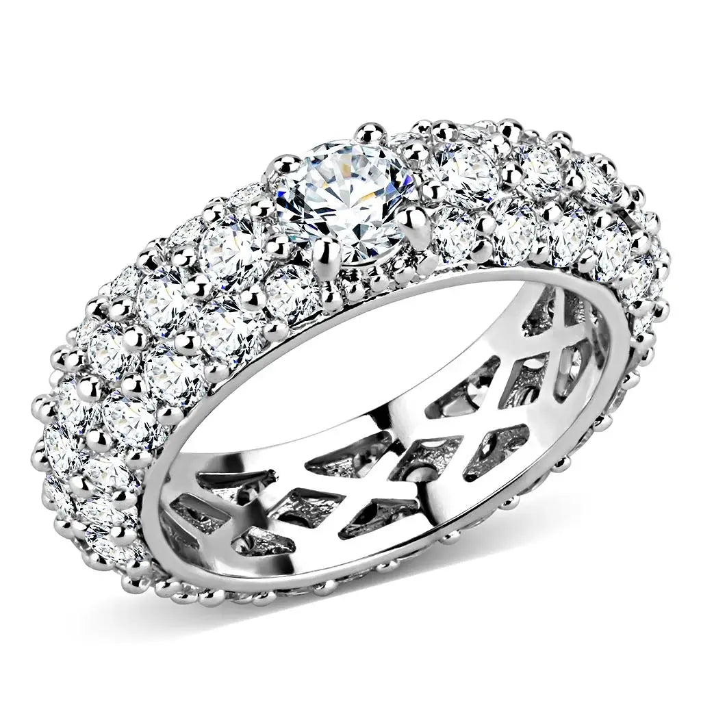 3W1534 - Rhodium Brass Ring with AAA Grade CZ in Clear - Alamode - Flyclothing LLC
