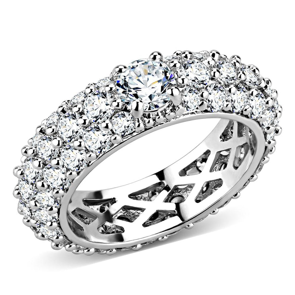3W1534 - Rhodium Brass Ring with AAA Grade CZ  in Clear - Alamode