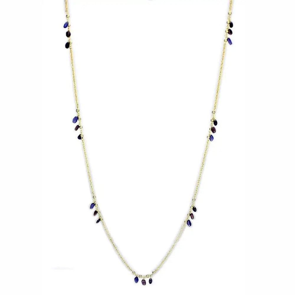 3W1538 - Gold Brass Necklace with Semi-Precious Amethyst Crystal in Amethyst - Alamode