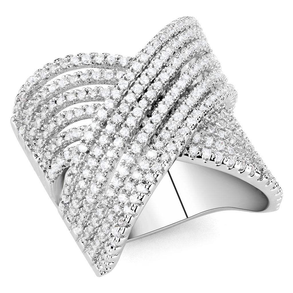 3W1539 - Rhodium Brass Ring with AAA Grade CZ in Clear - Alamode - Flyclothing LLC