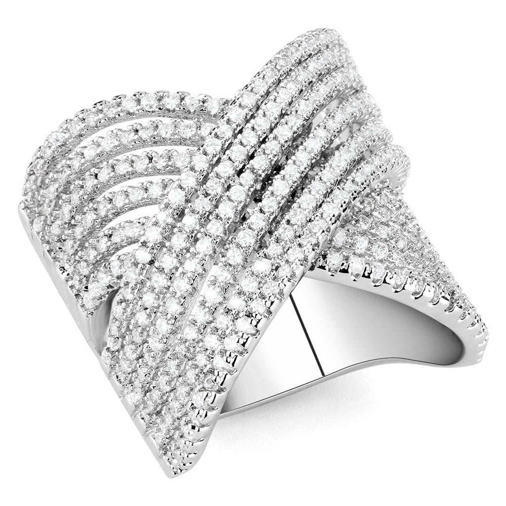 3W1539 - Rhodium Brass Ring with AAA Grade CZ  in Clear - Alamode
