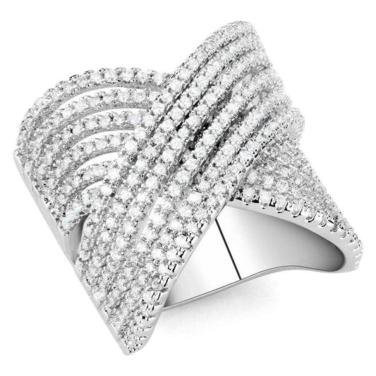 3W1539 - Rhodium Brass Ring with AAA Grade CZ in Clear - Alamode - Flyclothing LLC