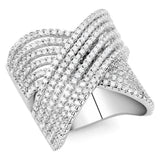 3W1539 - Rhodium Brass Ring with AAA Grade CZ  in Clear - Alamode