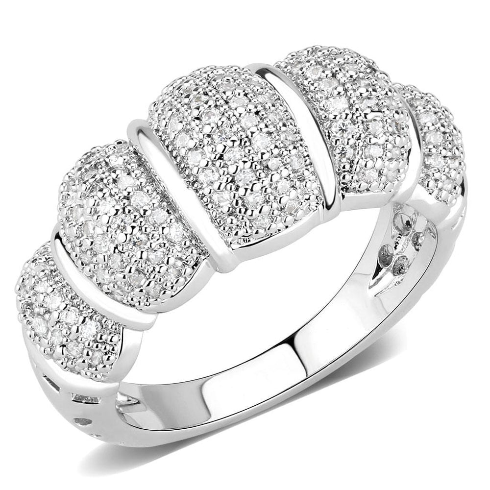 3W1540 - Rhodium Brass Ring with AAA Grade CZ  in Clear - Alamode