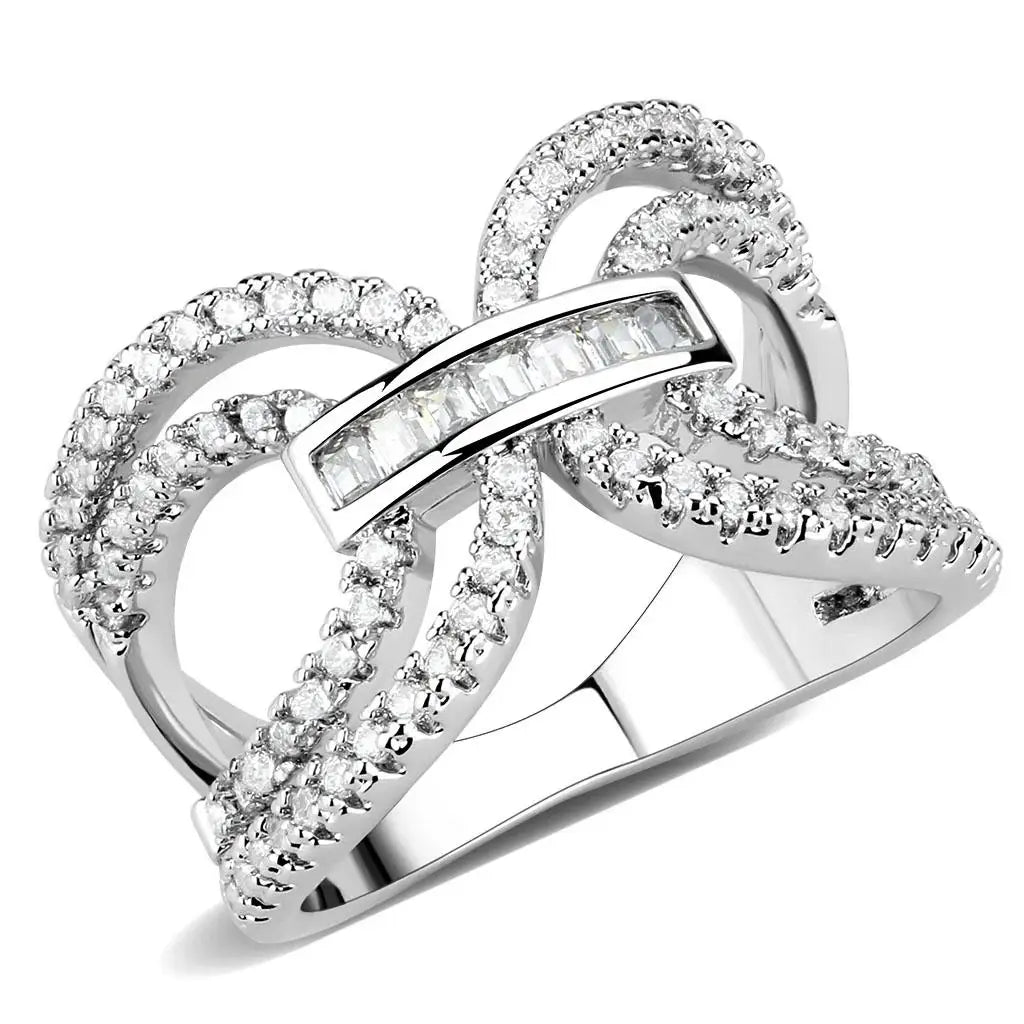 3W1541 - Rhodium Brass Ring with AAA Grade CZ in Clear - Alamode - Flyclothing LLC