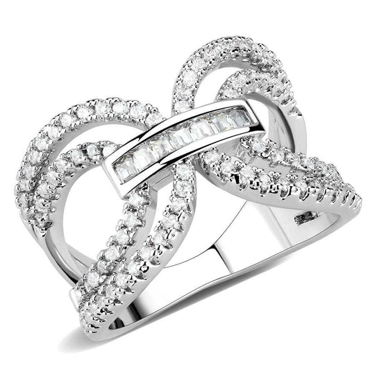 3W1541 - Rhodium Brass Ring with AAA Grade CZ in Clear - Alamode - Flyclothing LLC