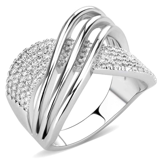 3W1542 - Rhodium Brass Ring with AAA Grade CZ in Clear - Alamode - Flyclothing LLC