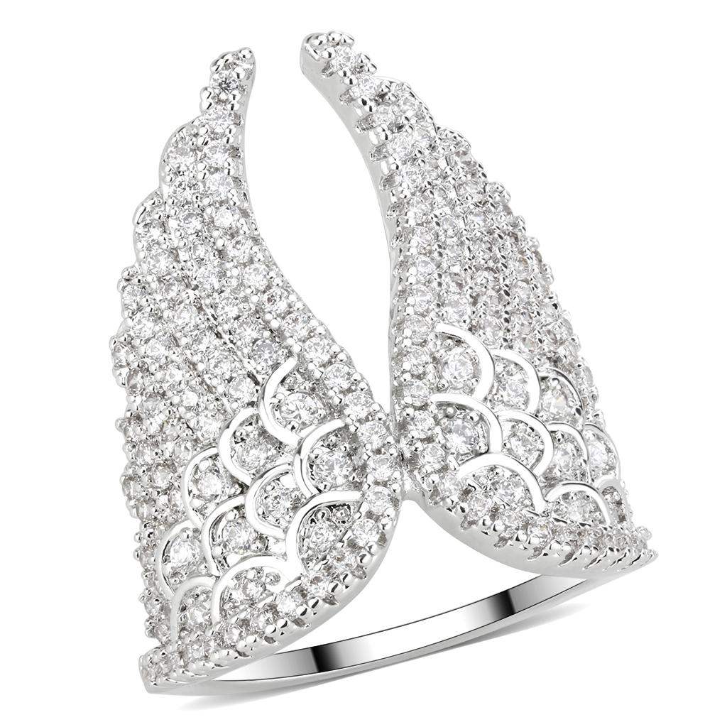 Alamode Rhodium Brass Ring with AAA Grade CZ in Clear - Alamode - Flyclothing LLC