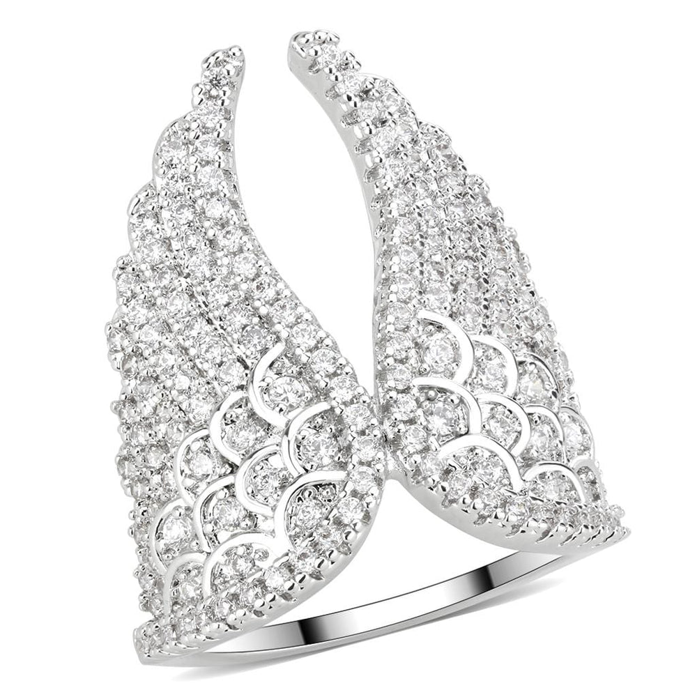 3W1543 - Rhodium Brass Ring with AAA Grade CZ  in Clear - Alamode