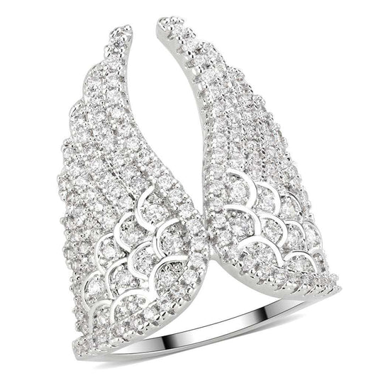 Alamode Rhodium Brass Ring with AAA Grade CZ in Clear - Alamode - Flyclothing LLC