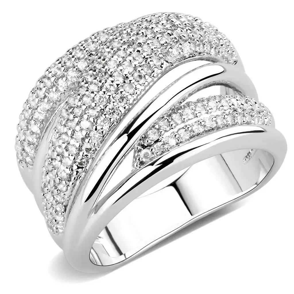 3W1544 - Rhodium Brass Ring with AAA Grade CZ in Clear - Alamode - Flyclothing LLC