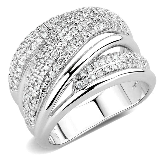 3W1544 - Rhodium Brass Ring with AAA Grade CZ in Clear - Alamode - Flyclothing LLC