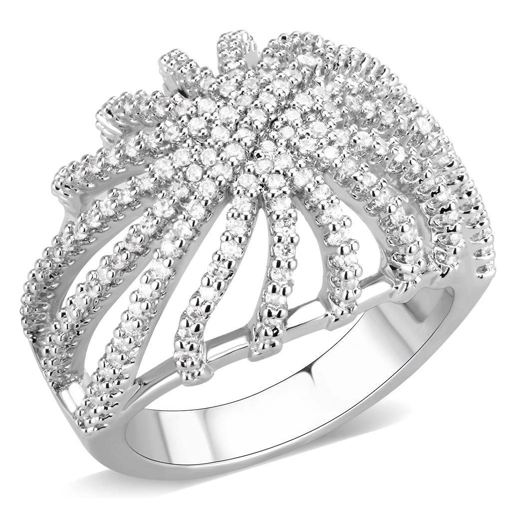 3W1547 - Rhodium Brass Ring with AAA Grade CZ in Clear - Alamode - Flyclothing LLC