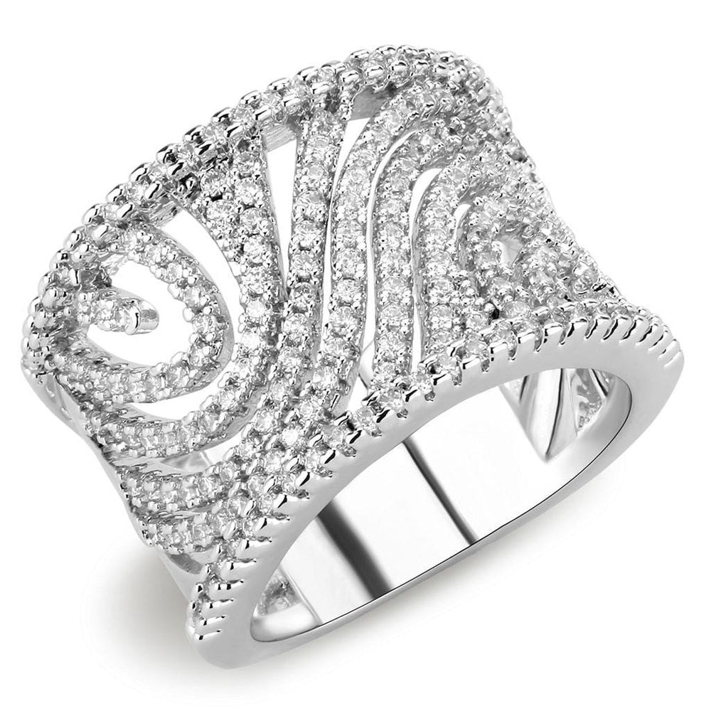 3W1548 - Rhodium Brass Ring with AAA Grade CZ  in Clear - Alamode