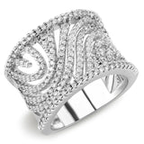3W1548 - Rhodium Brass Ring with AAA Grade CZ  in Clear - Alamode
