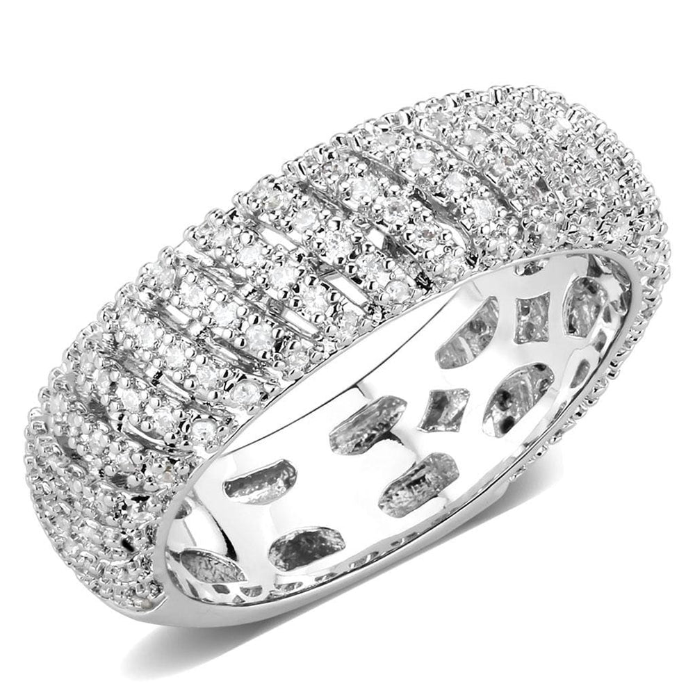 3W1550 - Rhodium Brass Ring with AAA Grade CZ  in Clear - Alamode