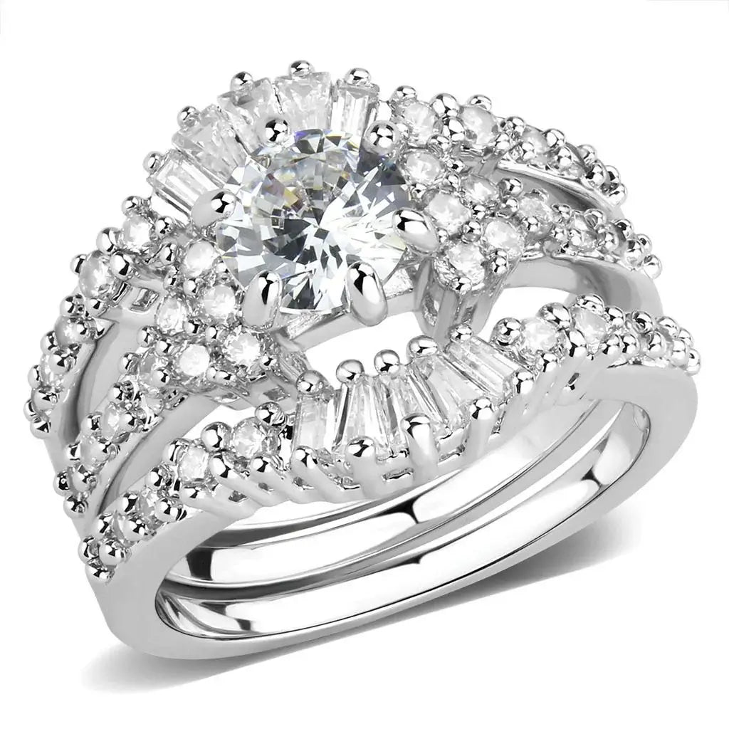 3W1553 - Rhodium Brass Ring with AAA Grade CZ in Clear - Alamode - Flyclothing LLC