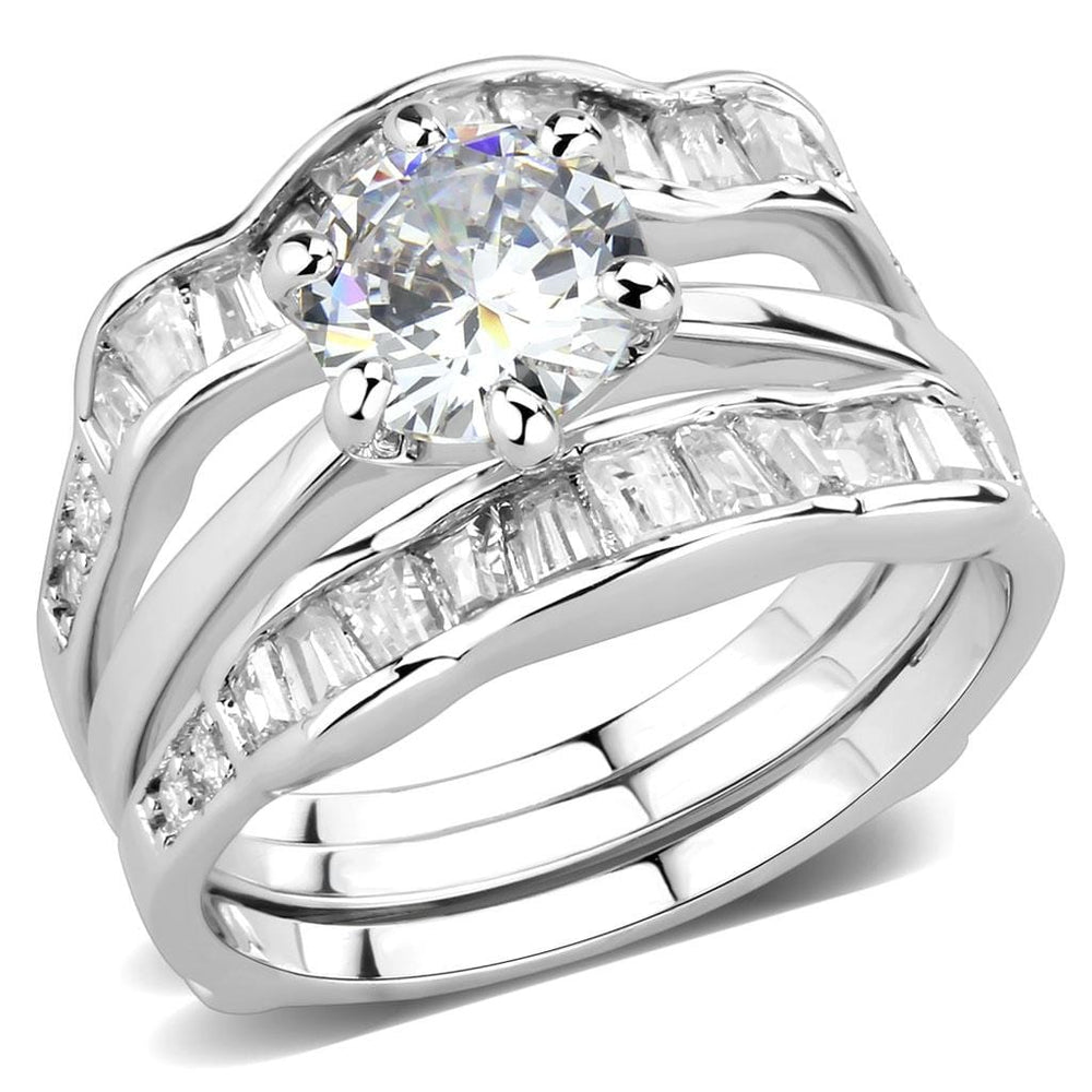 3W1557 - Rhodium Brass Ring with AAA Grade CZ  in Clear - Alamode