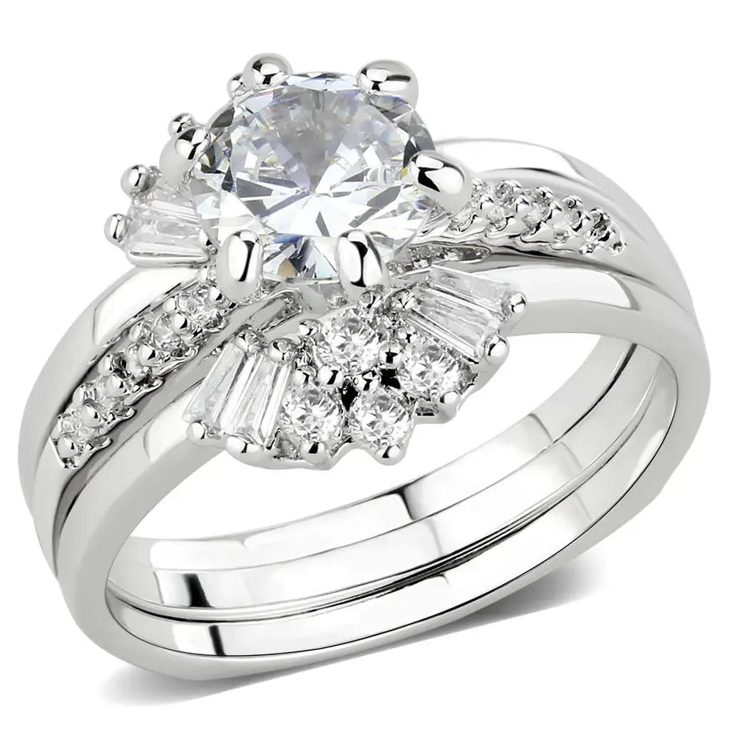3W1558 - Rhodium Brass Ring with AAA Grade CZ in Clear - Alamode - Flyclothing LLC