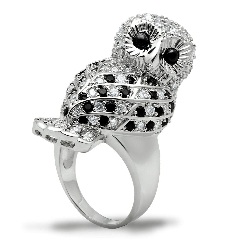 3W155 - Rhodium Brass Ring with AAA Grade CZ  in Jet - Alamode