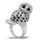 3W155 - Rhodium Brass Ring with AAA Grade CZ  in Jet - Alamode