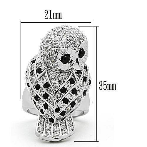 3W155 - Rhodium Brass Ring with AAA Grade CZ in Jet - Alamode - Flyclothing LLC