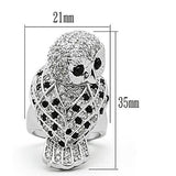 3W155 - Rhodium Brass Ring with AAA Grade CZ  in Jet - Alamode