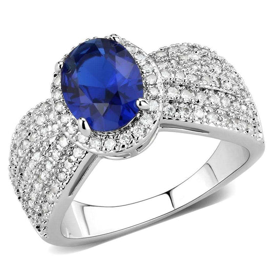 3W1563 - Rhodium Brass Ring with Synthetic Spinel in London Blue - Alamode - Flyclothing LLC