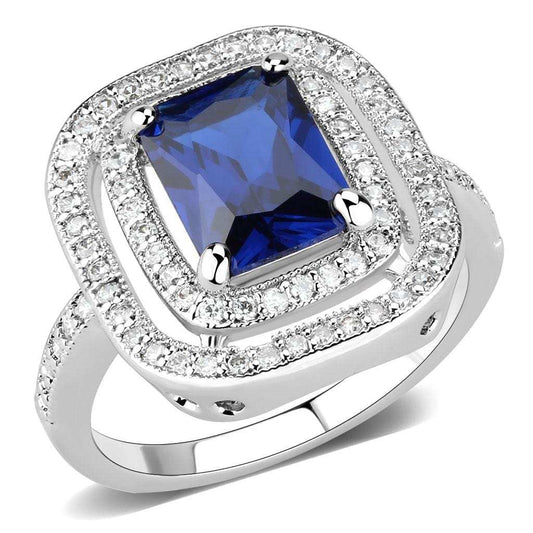 3W1565 - Rhodium Brass Ring with Synthetic Spinel in London Blue - Alamode - Flyclothing LLC