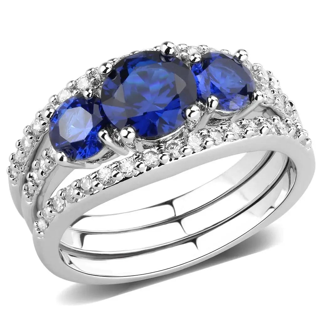 3W1566 - Rhodium Brass Ring with Synthetic Spinel in London Blue - Alamode - Flyclothing LLC