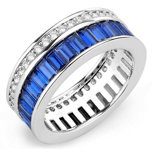 3W1568 - Rhodium Brass Ring with Synthetic Spinel in London Blue - Alamode - Flyclothing LLC
