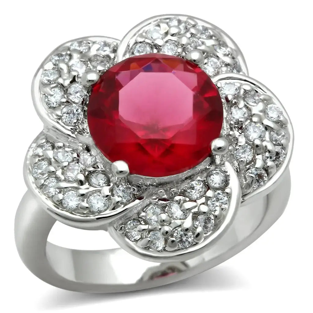 3W156 - Rhodium Brass Ring with Synthetic Synthetic Glass in Siam - Alamode - Flyclothing LLC