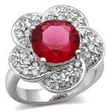 3W156 - Rhodium Brass Ring with Synthetic Synthetic Glass in Siam - Alamode