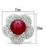 3W156 - Rhodium Brass Ring with Synthetic Synthetic Glass in Siam - Alamode