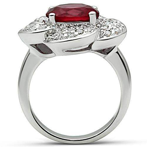 3W156 - Rhodium Brass Ring with Synthetic Synthetic Glass in Siam - Alamode - Flyclothing LLC