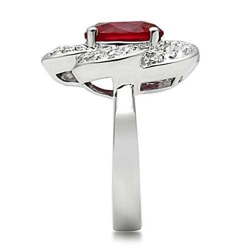 3W156 - Rhodium Brass Ring with Synthetic Synthetic Glass in Siam - Alamode - Flyclothing LLC