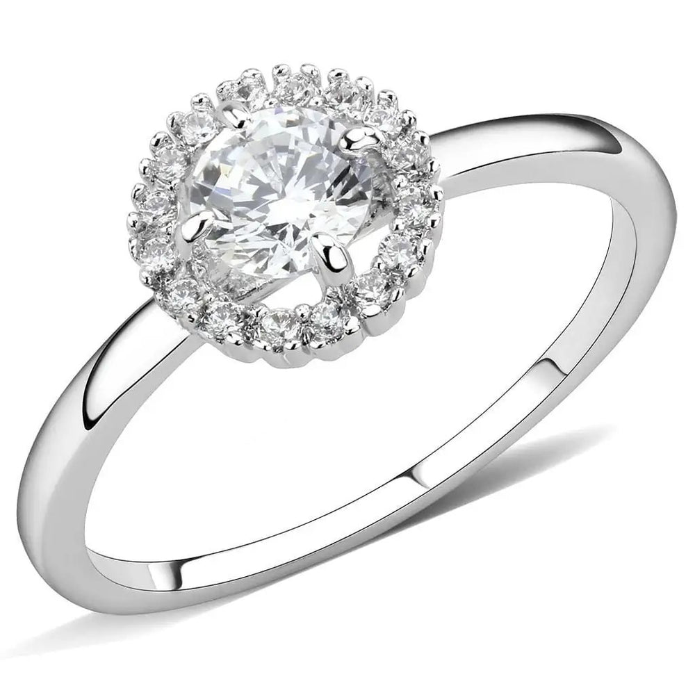 3W1570 - Rhodium Brass Ring with AAA Grade CZ  in Clear - Alamode
