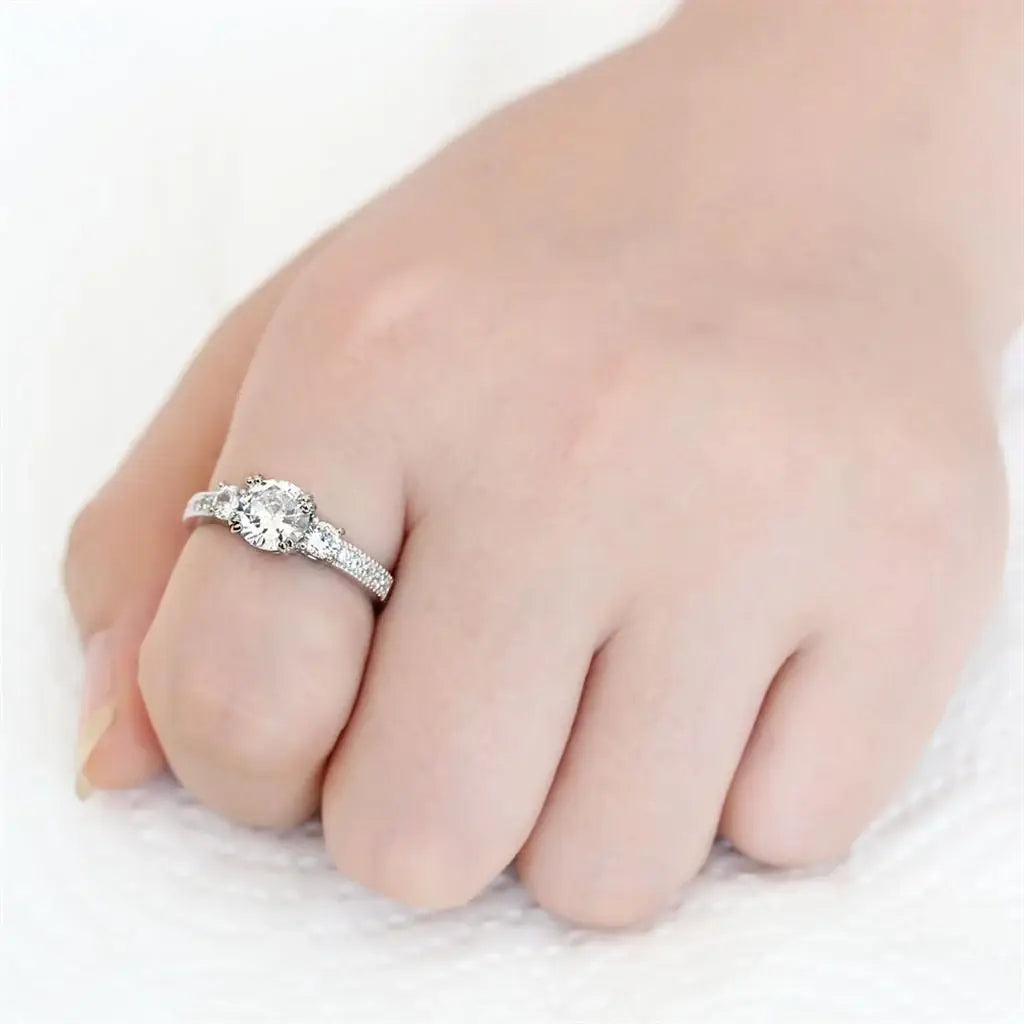 3W1571 - Rhodium Brass Ring with AAA Grade CZ in Clear - Alamode - Flyclothing LLC