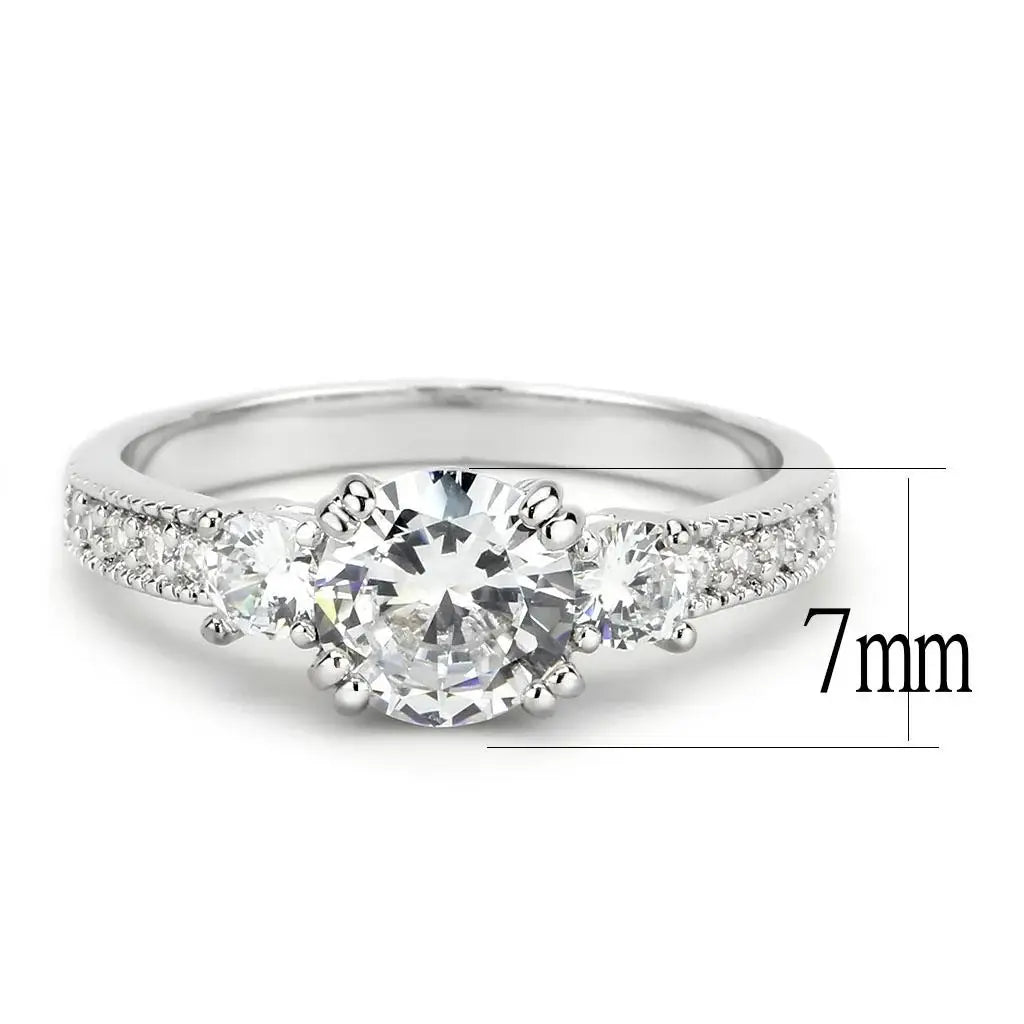 3W1571 - Rhodium Brass Ring with AAA Grade CZ in Clear - Alamode - Flyclothing LLC
